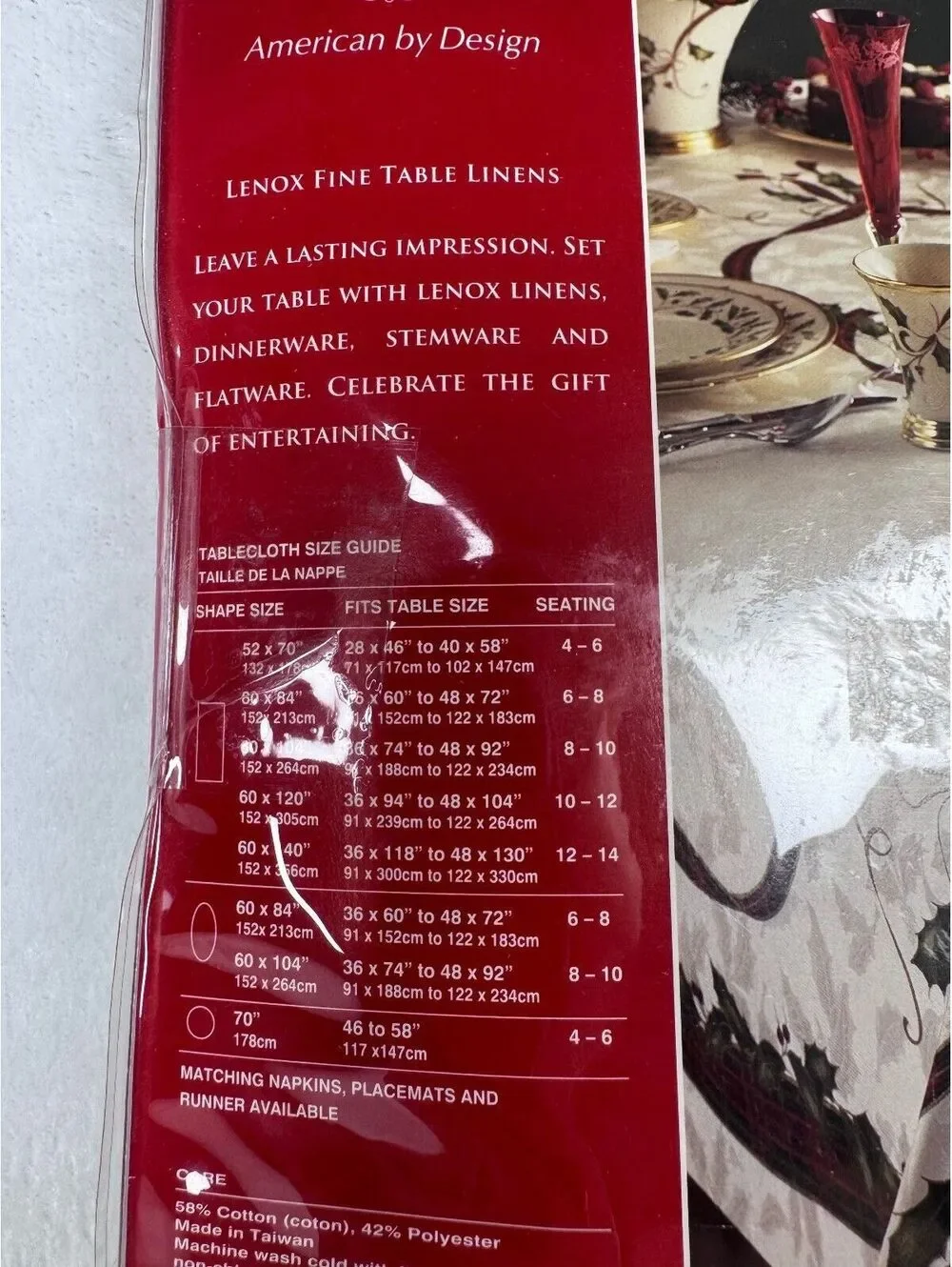 Lenox Holiday Holly Nouveau Fabric Tablecloth 60 x 84 New